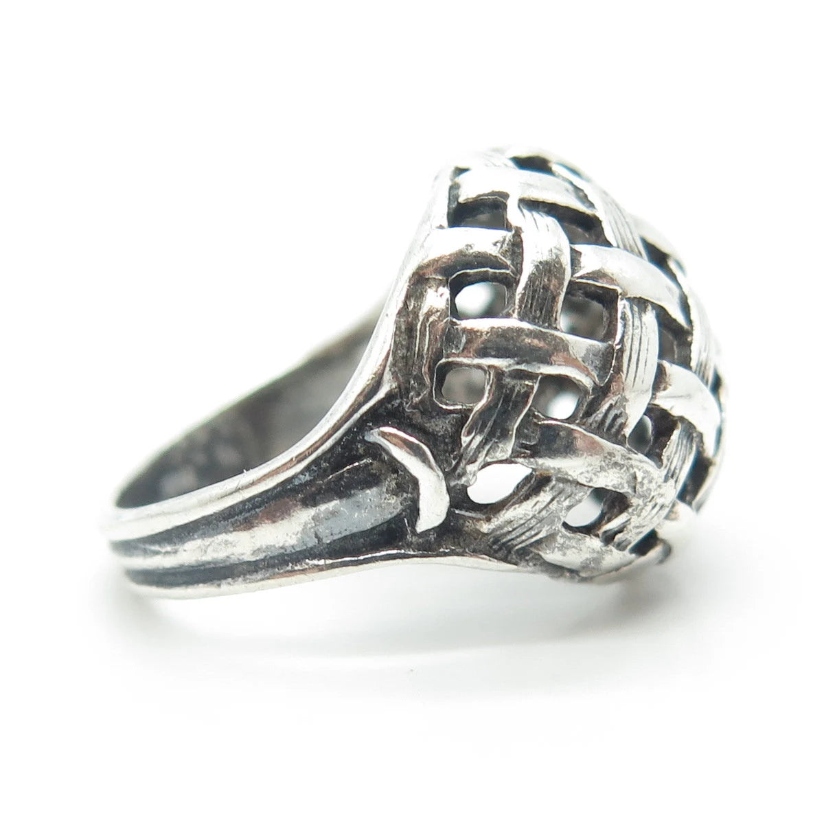 925 Sterling Silver Vintage Wicker Dome Ring Size 5.5