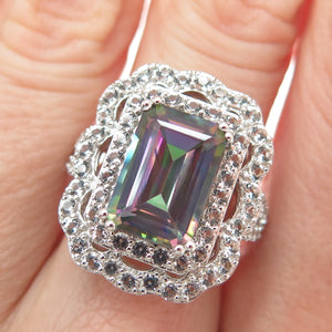 DSMK 925 Sterling Silver Real Mystic Quartz & White Topaz Ring Size 7.25