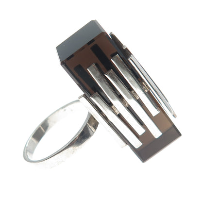 800 Silver Vintage Real Smoky Quartz Fence Statement Ring Size 5.5