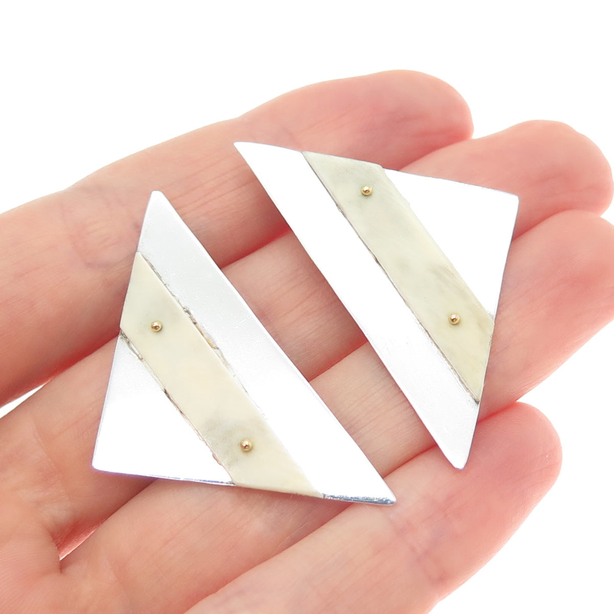 VICTOR ALFARO Gold & 925 Sterling Silver Vintage Modernist Triangle Earrings