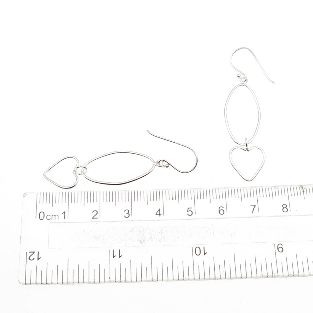 925 Sterling Silver Oval & Heart Dangle Earrings