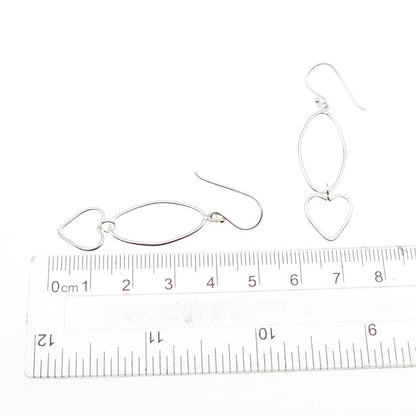925 Sterling Silver Oval & Heart Dangle Earrings