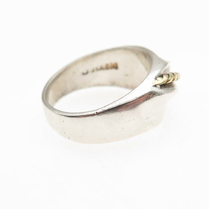 925 Sterling Silver 2-Tone Vintage Mexico Modernist Oxidized Ring Size 6