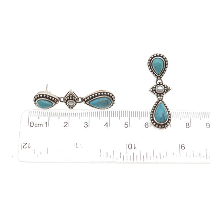 Whitney Kelly 925 Sterling Vintage Real Turquoise & Faux Pearl Dangle Earrings