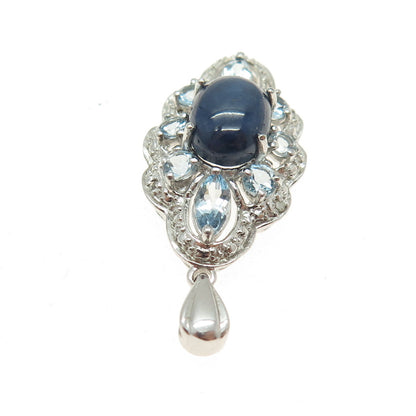 CHUCK CLEMENCY Sterling Silver Real Diamond Accent Sapphire & Blue Topaz Pendant