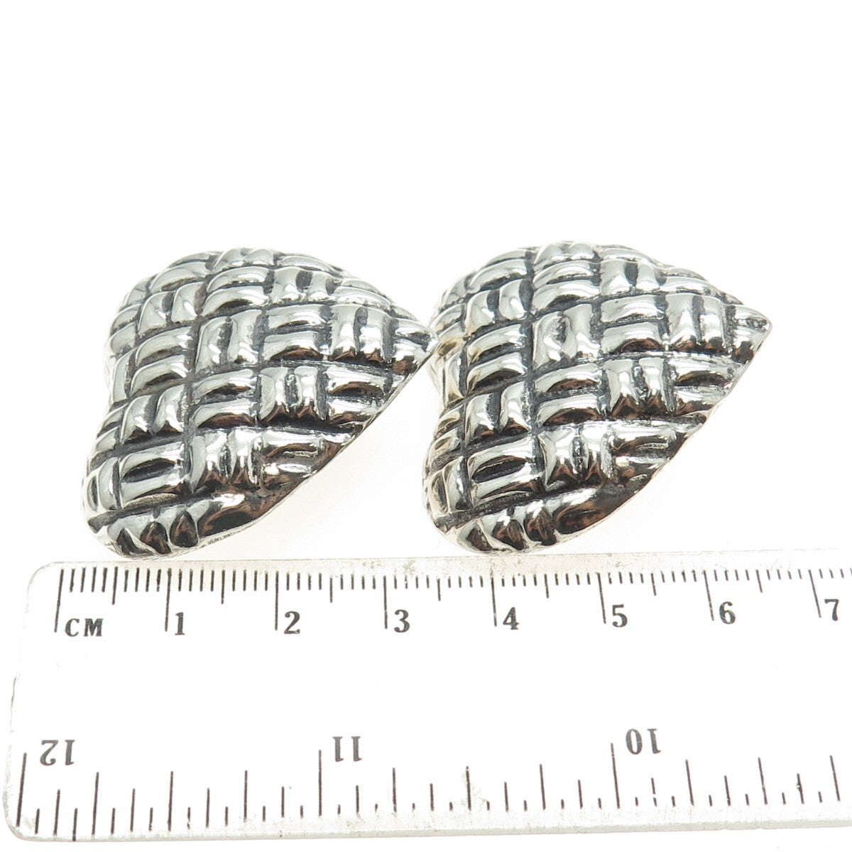 925 Sterling Silver Vintage Mexico Modernist Heart Clip On Oxidized Earrings