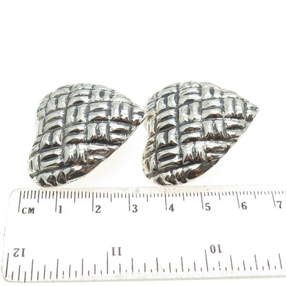 925 Sterling Silver Vintage Mexico Modernist Heart Clip On Oxidized Earrings