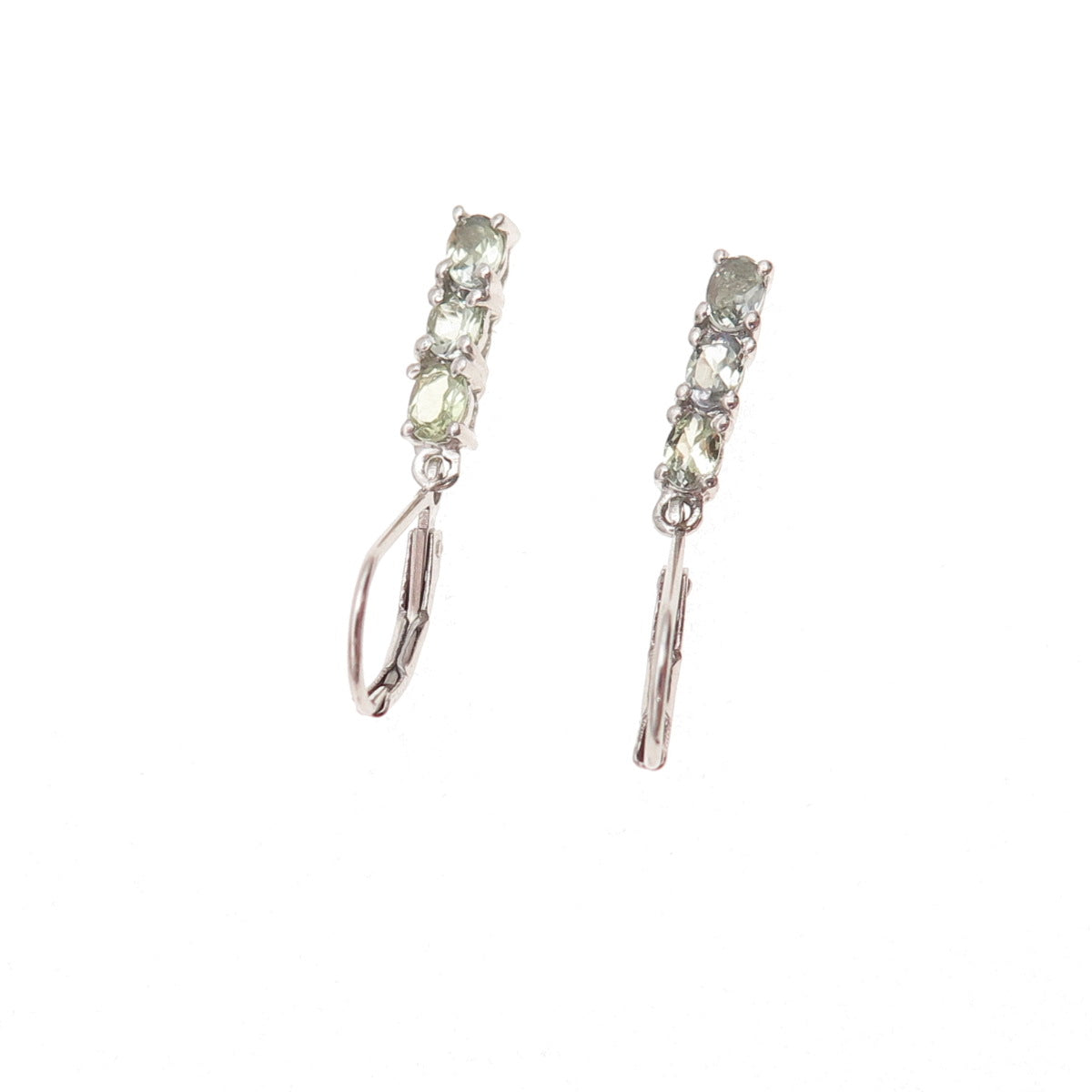 Chuck Clemency 925 Sterling Silver Real Oval-Cut Green Amethyst Dangle Earrings
