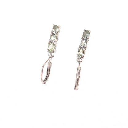 Chuck Clemency 925 Sterling Silver Real Oval-Cut Green Amethyst Dangle Earrings
