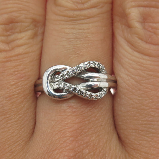 925 Sterling Silver Real Round-Cut Diamond Mariner Love Knot Ring Size 7