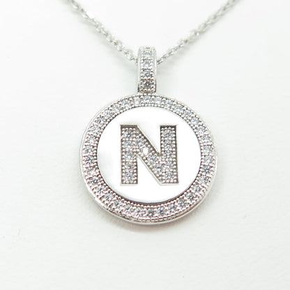 925 Sterling Silver C Z Letter "N" Initial Cable Chain Necklace 16"