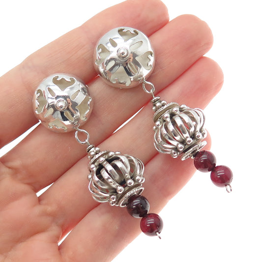 925 Sterling Silver Vintage Real Tourmaline Modernist Dangle Earrings