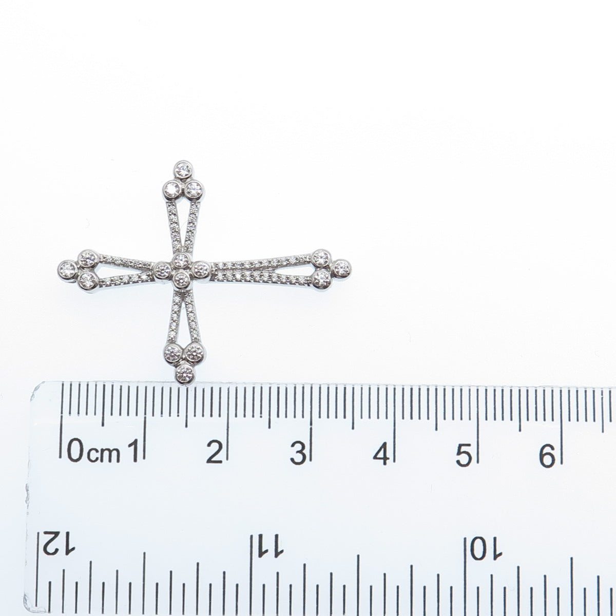 925 Sterling Silver Round-Cut C Z Cross Charm Slide Pendant