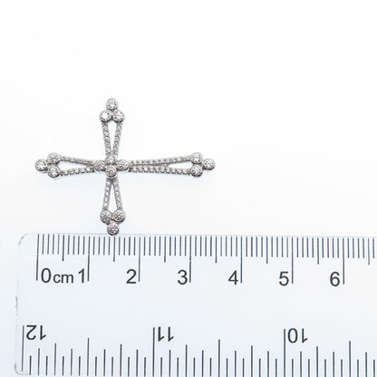 925 Sterling Silver Round-Cut C Z Cross Charm Slide Pendant