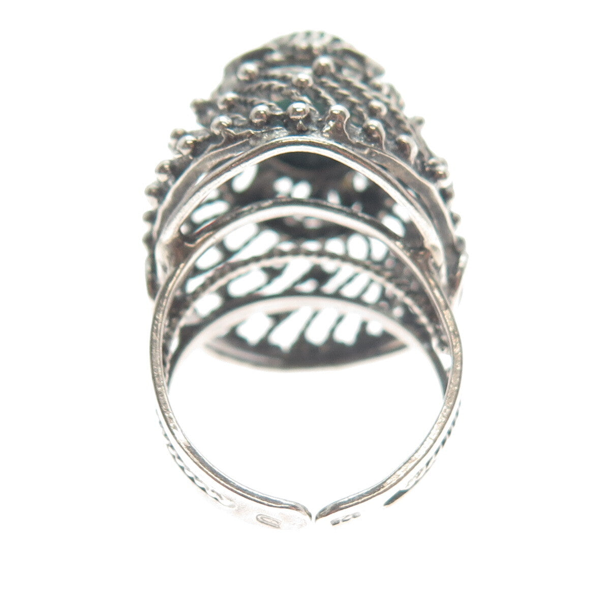 925 Sterling Silver Vintage Israel Eilat Gem Ethnic Domed Adjustable Ring Size 8