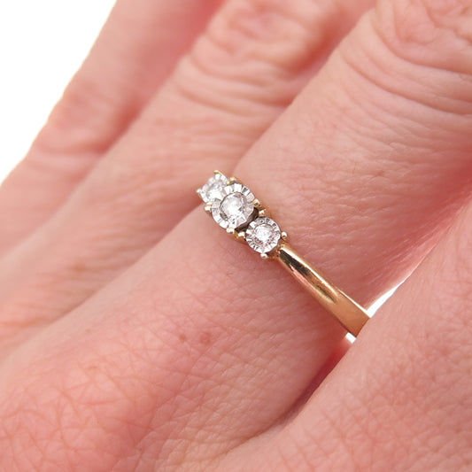 925 Sterling Silver Gold Plated Real Round-Cut Diamond Engagement Ring Size 8