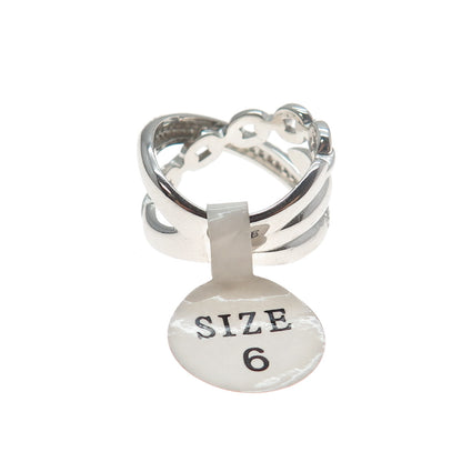925 Sterling Silver Round-Cut C Z Crisscross Ring Size 6