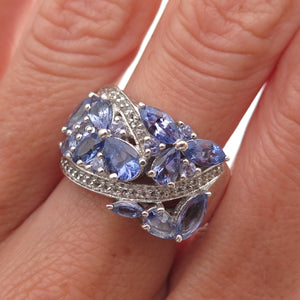 Chuck Clemency 925 Sterling Silver Real Tanzanite & White Topaz Ring Size 8.25
