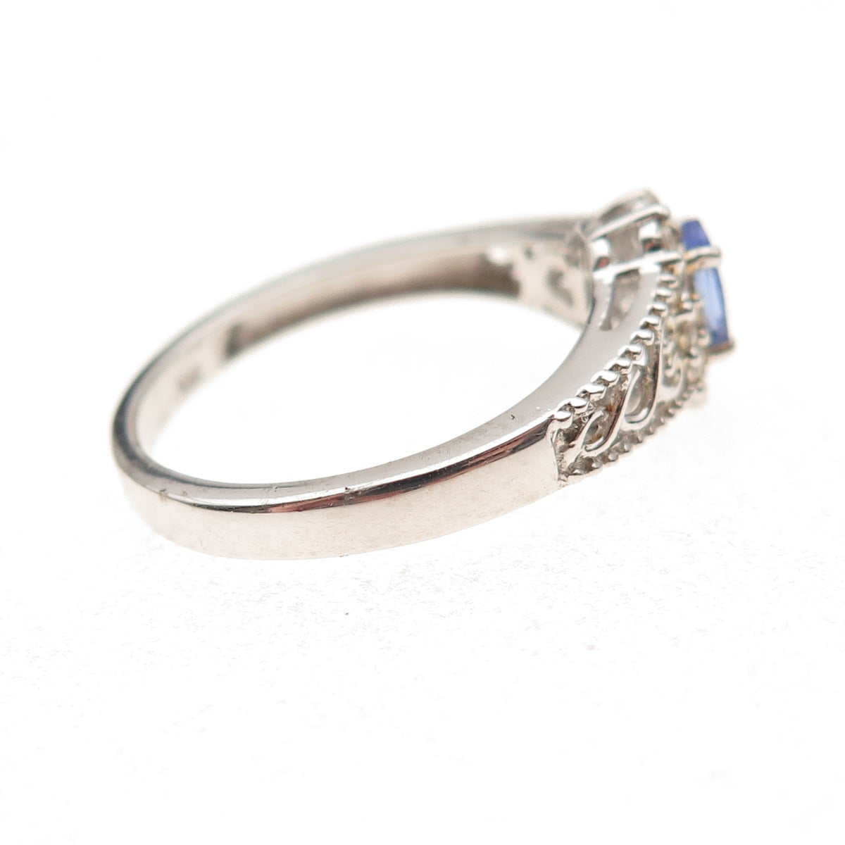 Chuck Clemency 925 Sterling Silver Real Tanzanite & White Topaz Ring Size 8.25