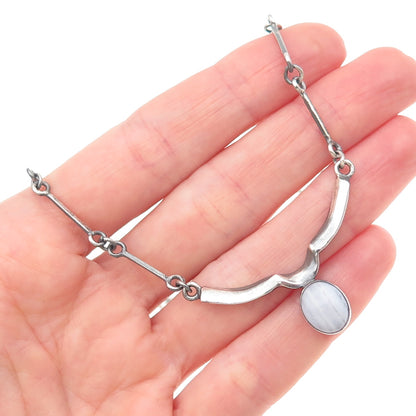 AF DESIGN 925 Sterling Silver Vintage Real Lace Agate Bar Chain Necklace 18"