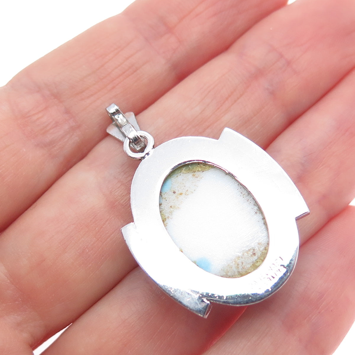 DANECRAFT 925 Sterling Silver Vintage Faux Turquoise Modernist Charm Pendant
