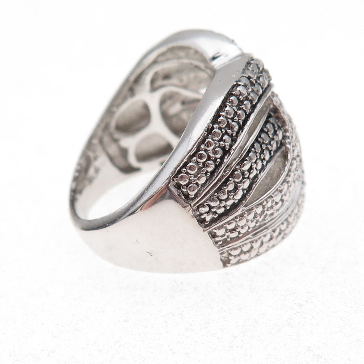 Chuck Clemency 925 Sterling Silver Real Round-Cut Diamond Woven Ring Size 8.25