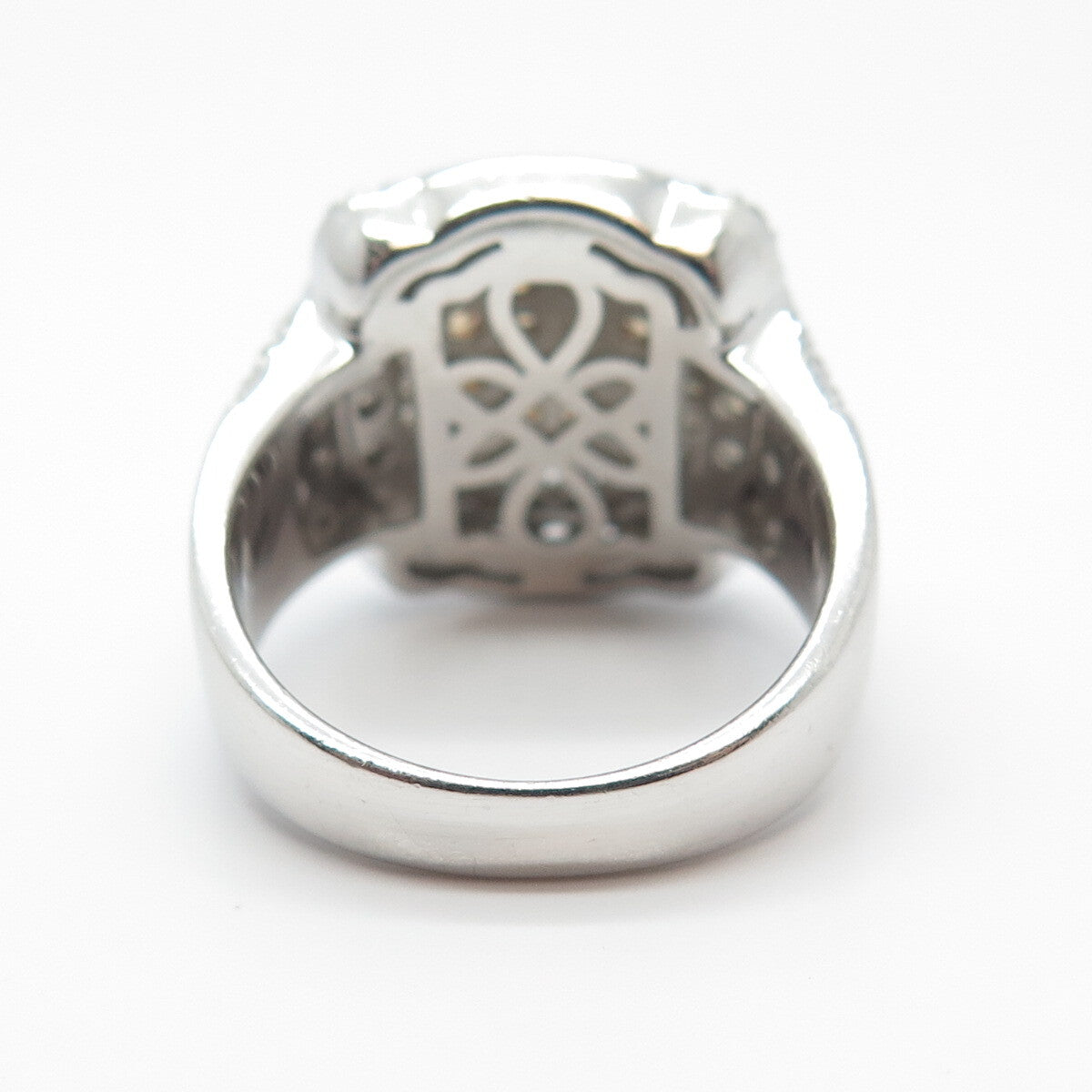 925 Sterling Silver Champagne & White C Z Wide Ring Size 7.25