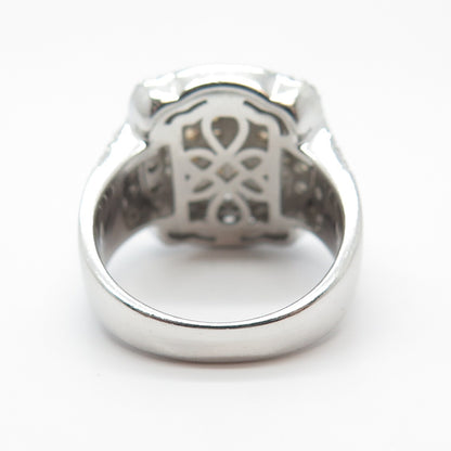 925 Sterling Silver Champagne & White C Z Wide Ring Size 7.25