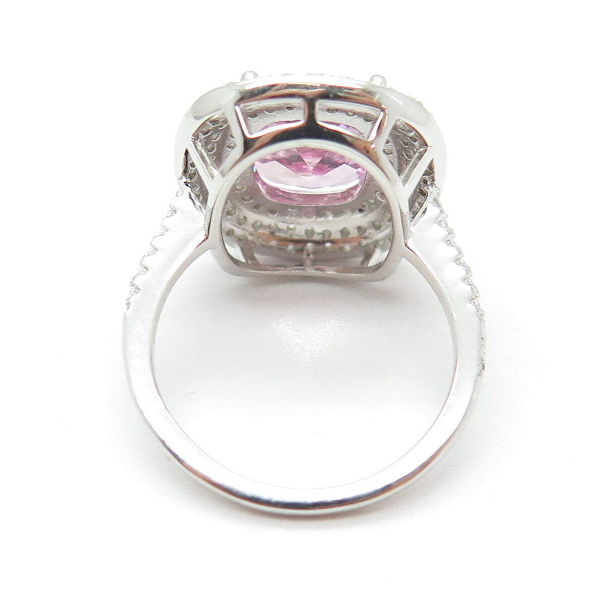 DSMK 925 Sterling Silver Lab-Created Pink Sapphire & C Z Ring Size 7.25