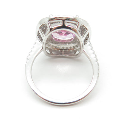 DSMK 925 Sterling Silver Lab-Created Pink Sapphire & C Z Ring Size 7.25