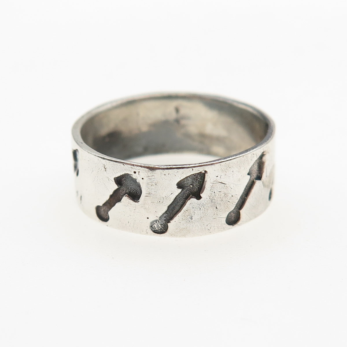 925 Sterling Silver Vintage Arrow All Around Oxidized Band Ring Size 8