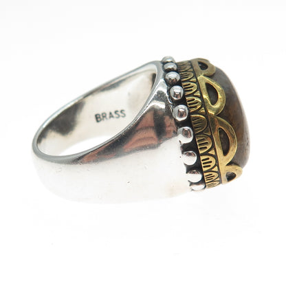 CAROLYN POLlACK 925 Sterling Silver 2-Tone Vintage Real Agate Ring Size 6.5