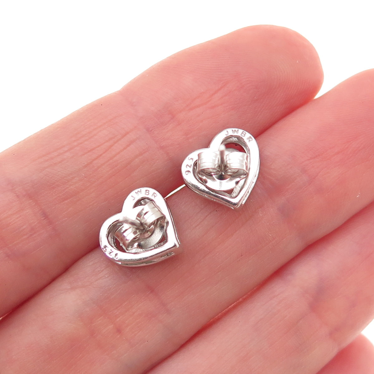 Jane Seymour 925 Sterling Silver Real Black & White Diamond Heart Stud Earrings