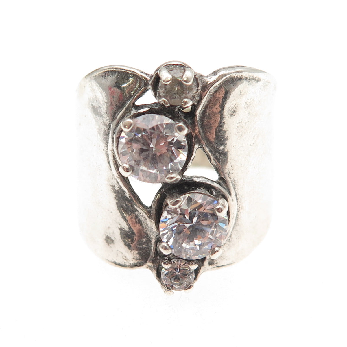 925 Sterling Silver Vintage Round-Cut C Z Modernist Oxidized Ring Size 8.25