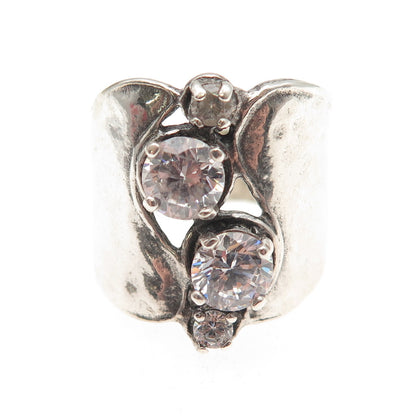 925 Sterling Silver Vintage Round-Cut C Z Modernist Oxidized Ring Size 8.25