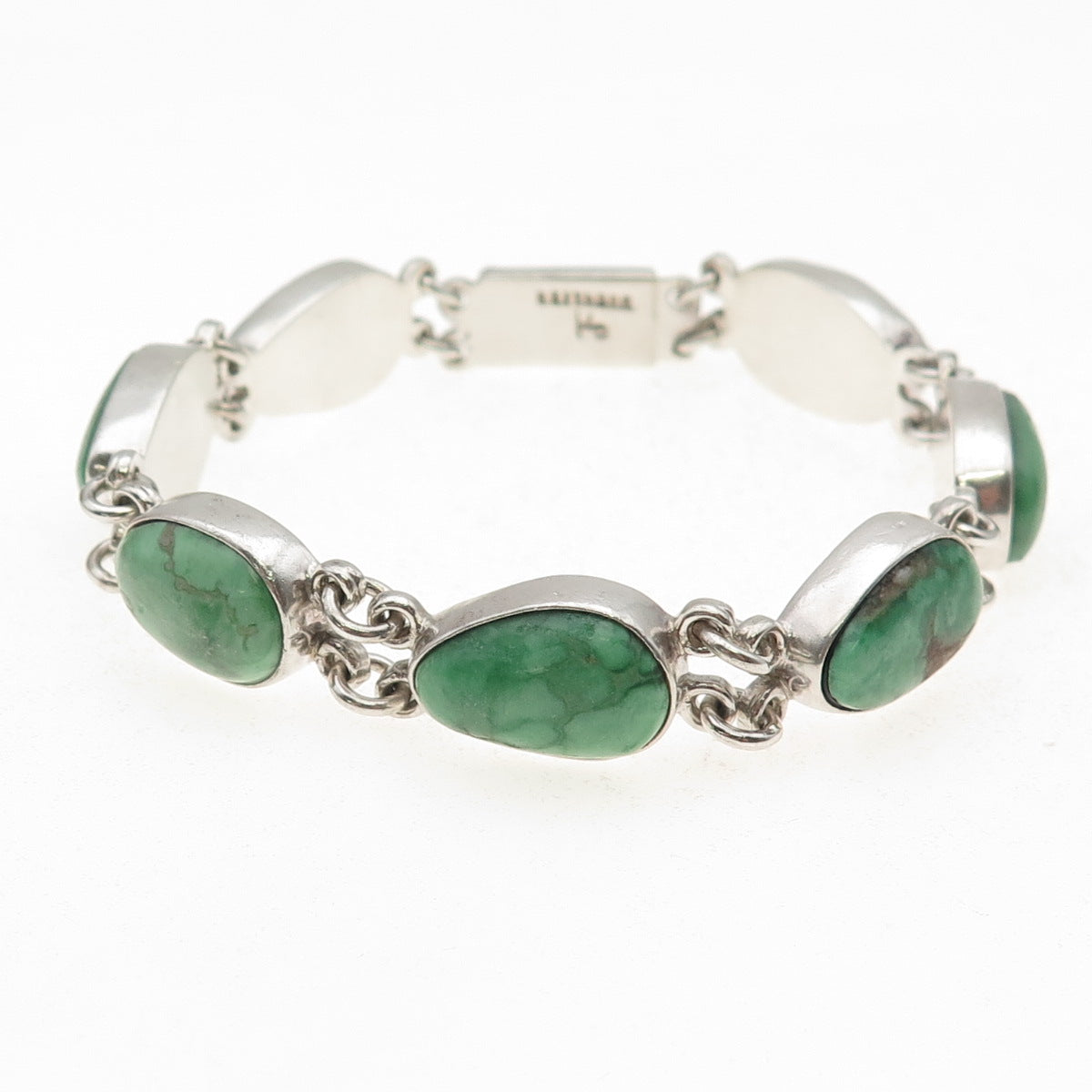 J&F Tsinijinnie Navajo Old Pawn Sterling Turquoise Bracelet 7.25" (broken stone)