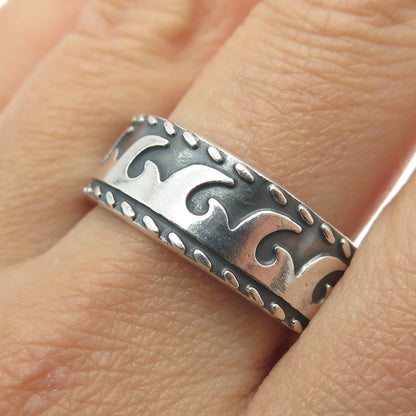 925 Sterling Silver Vintage Flame All Around Band Oxidized Ring Size 11