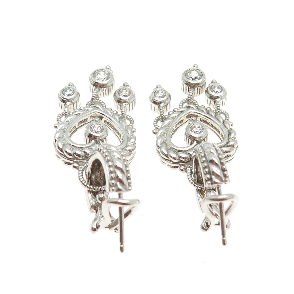 JUDITH RIPKA 925 Sterling Silver Round-Cut Shaped C Z Heart Boho Dangle Earrings