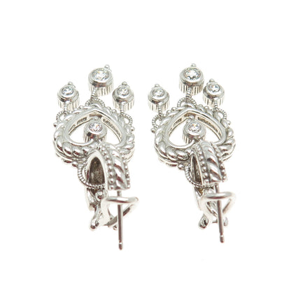 JUDITH RIPKA 925 Sterling Silver Round-Cut Shaped C Z Heart Boho Dangle Earrings