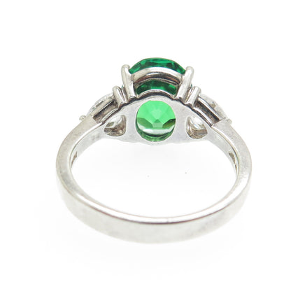 925 Sterling Silver Oval-Cut Green & Heart-Cut White C Z Ring Size 7.25