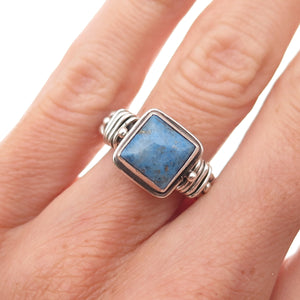 925 Sterling Silver Vintage Real Lapis Modernist Woven Oxidized Ring Size 5