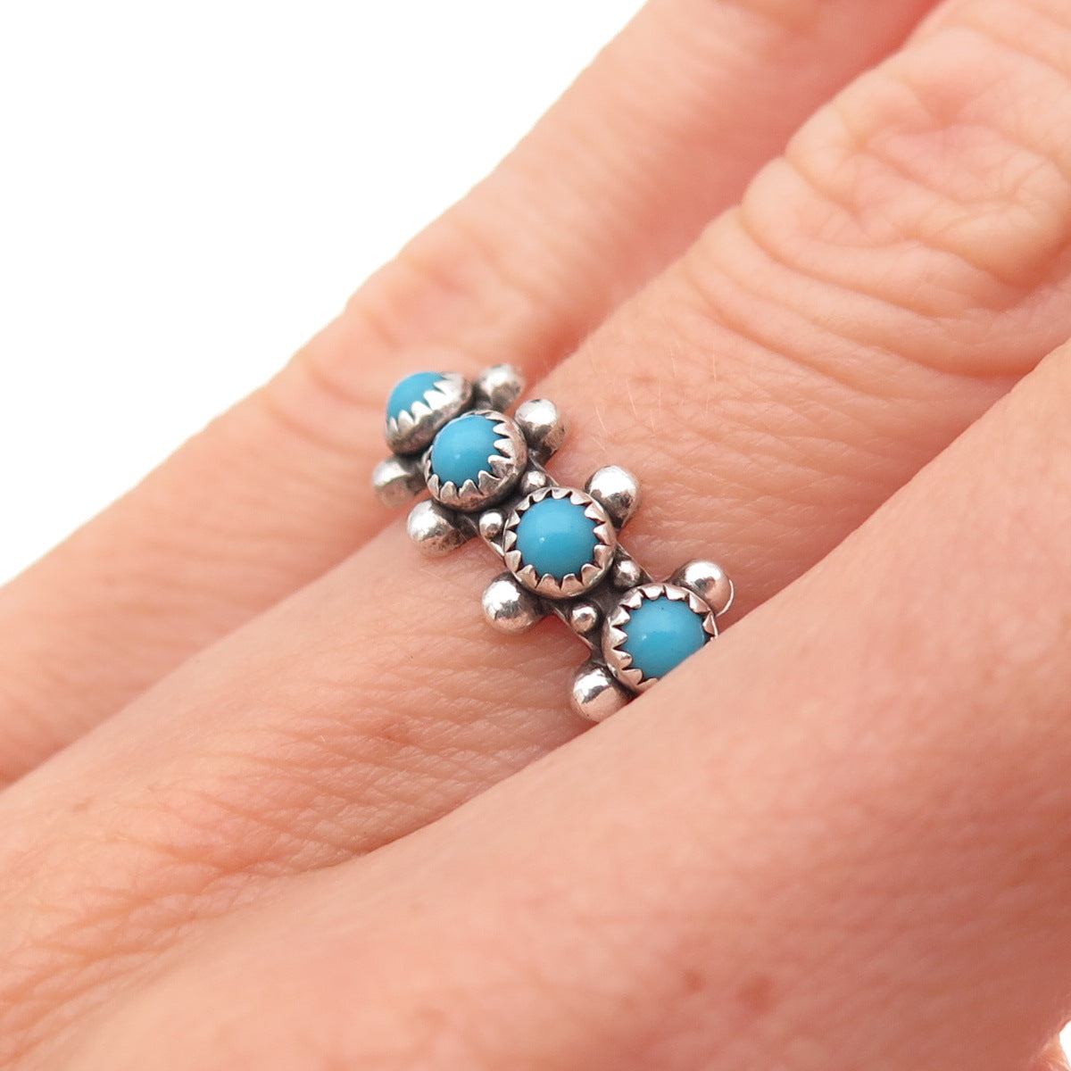 Bell Trading Post Old Pawn Sterling Vintage Turquoise Snake Eye Ring Size 5.5