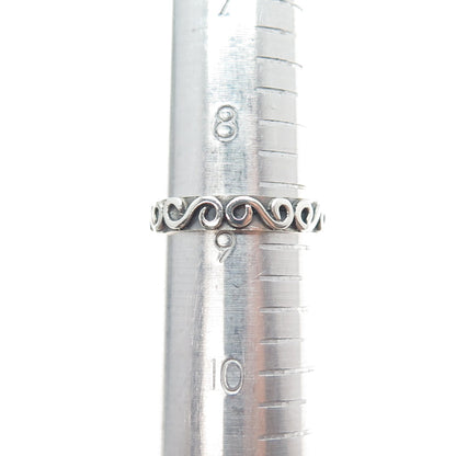 925 Sterling Silver Vintage Modernist Spiral Oxidized Band Ring Size 9
