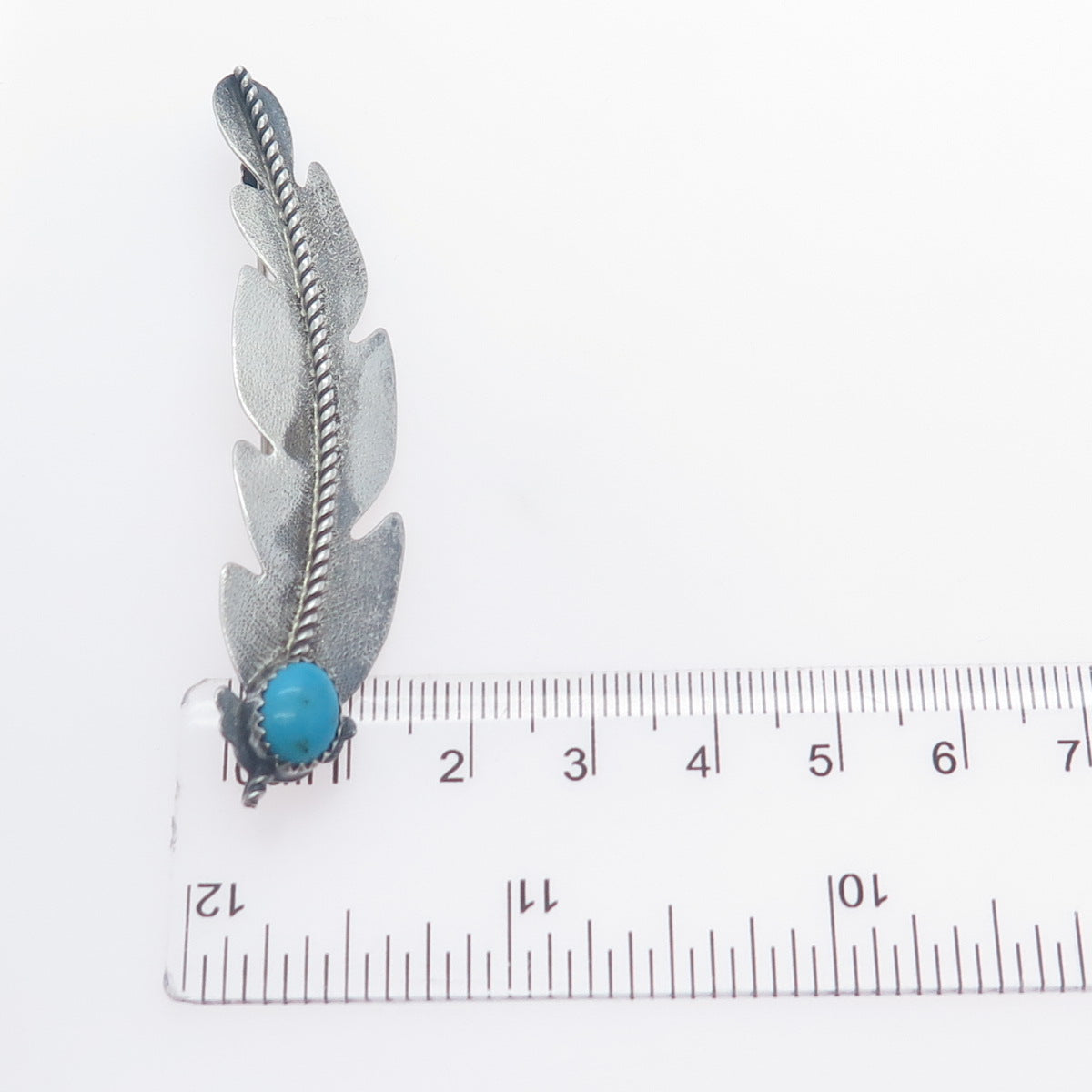 Old Pawn Sterling Silver Vintage Southwestern Turquoise Feather Tribal Brooch