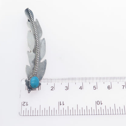 Old Pawn Sterling Silver Vintage Southwestern Turquoise Feather Tribal Brooch