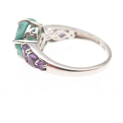 Chuck Clemency 925 Sterling Silver Real Turquoise Amethyst Floral Ring Size 8.25