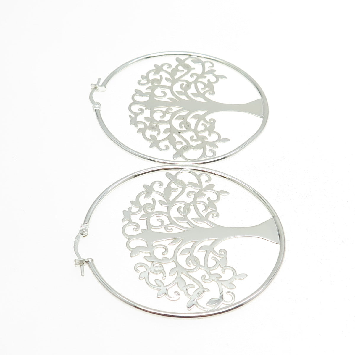 925 Sterling Silver Tree Of Life Hoop Earrings