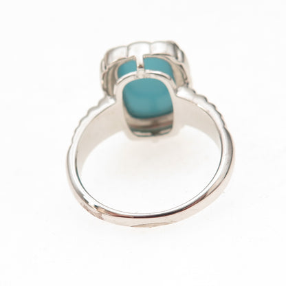 925 Sterling Silver Real Cabochon Tyrone Turquoise Ring Size 8