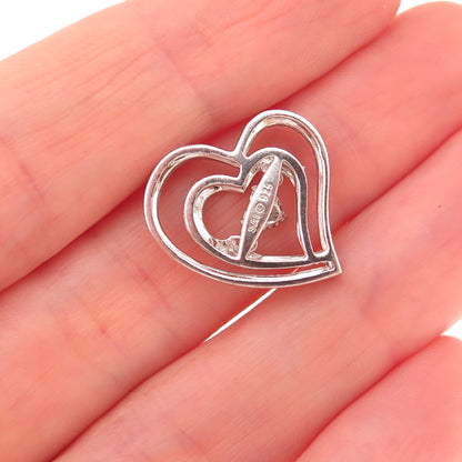 Sai 925 Sterling Silver Real Round-Cut Diamond Heart Slide Charm Pendant
