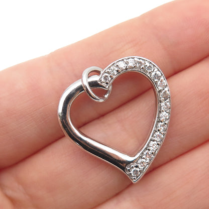925 Sterling Silver Round-Cut C Z Heart Charm Pendant